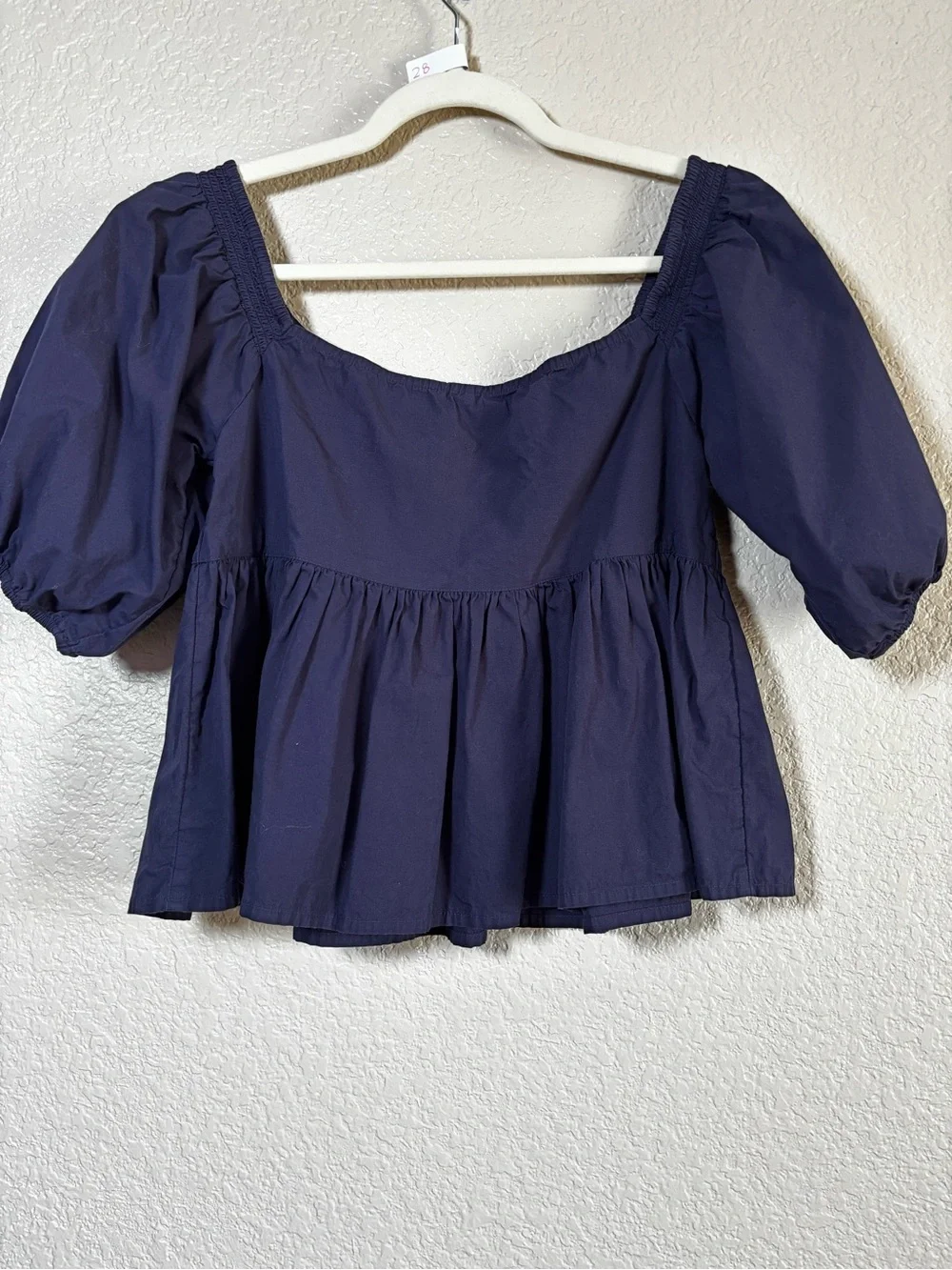 Free People Veronica Sweetheart Neck Puff-Sleeve Peplum Top in Navy